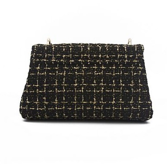 Badgley Mischka Bouclé Tweed Crossbody Bag Vegan leather Black  NEW - Picture 4 of 12